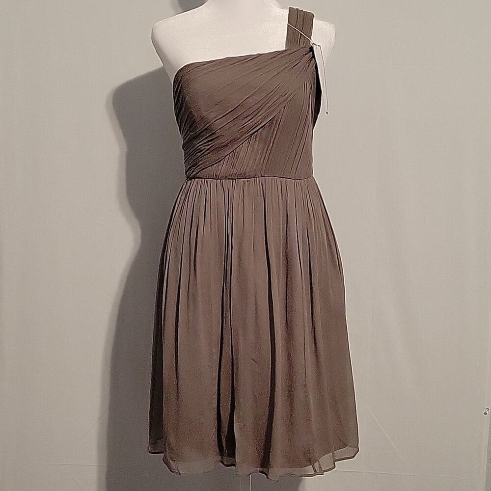 NWT J.Crew Lucienne silk chiffon one shoulder dress size 4P gray wedding formal